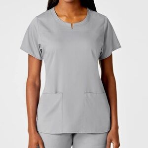 WonderWink 4 Pocket Notch Neck Uniform Scrub Top Women’s Small Light Gray NWT